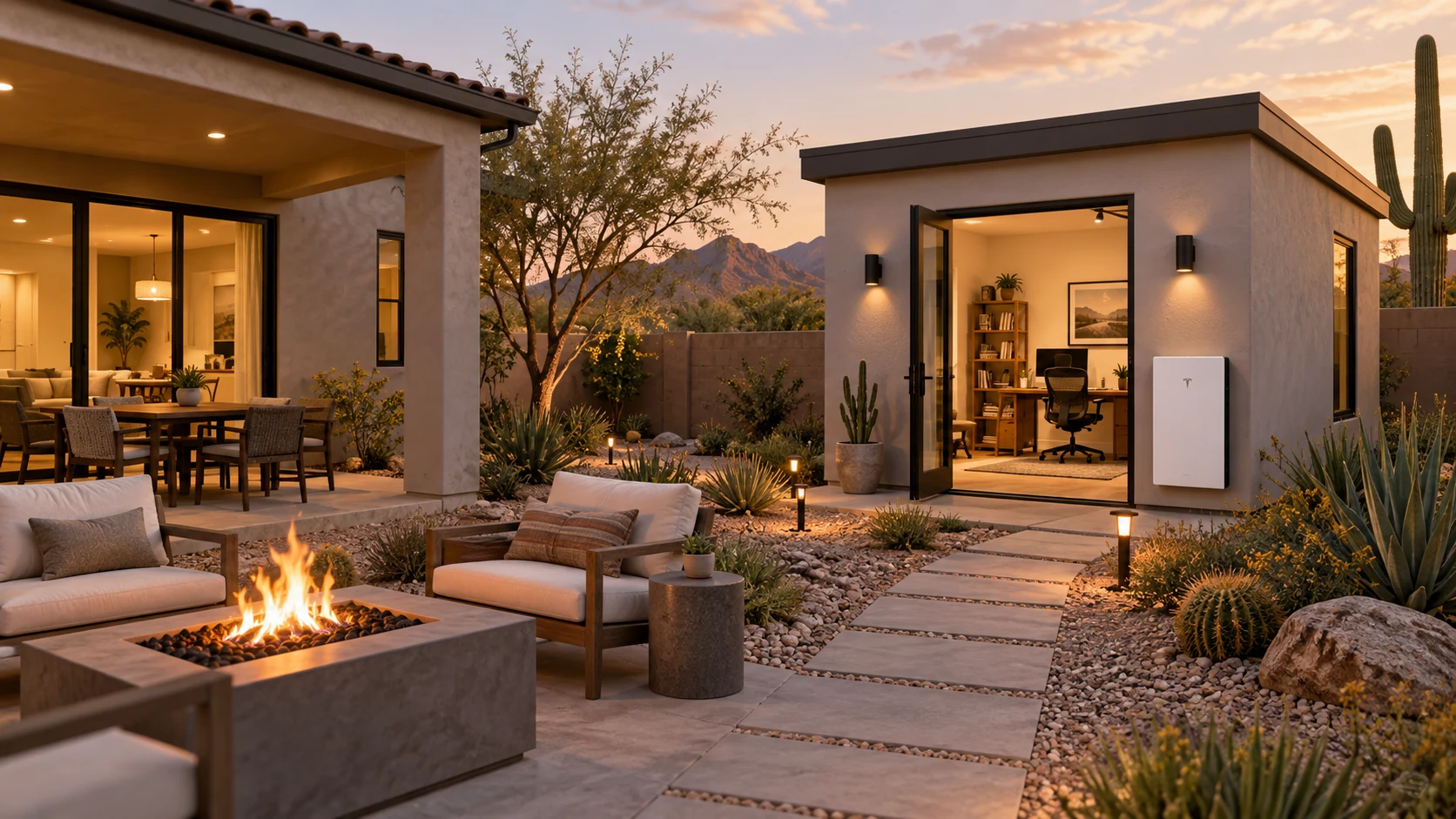 Detached backyard ADU in Arizona, ready to serve as an office, guest space, or family living area